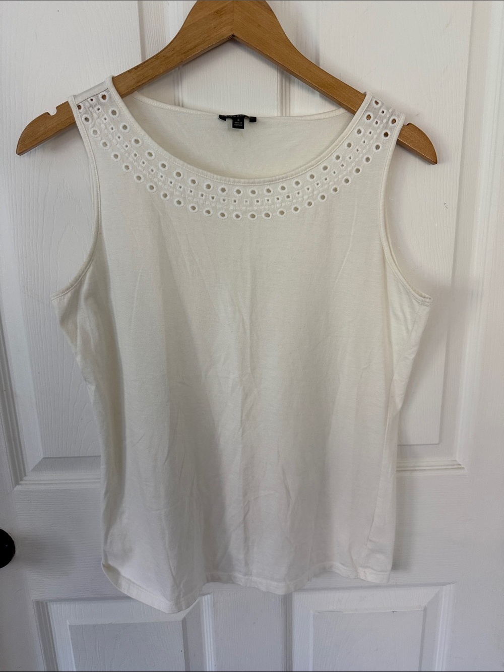 Talbots White Eyelet-Trim Sleeveless Tank